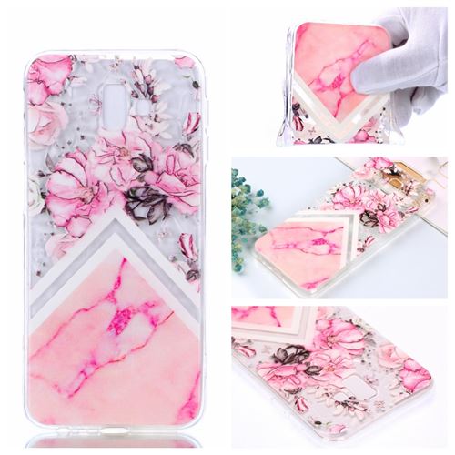 Coque en TPU fleur 3D surface diamant fleur rose et motif de marbre pour votre Samsung Galaxy J6 Plus/J6 Prime