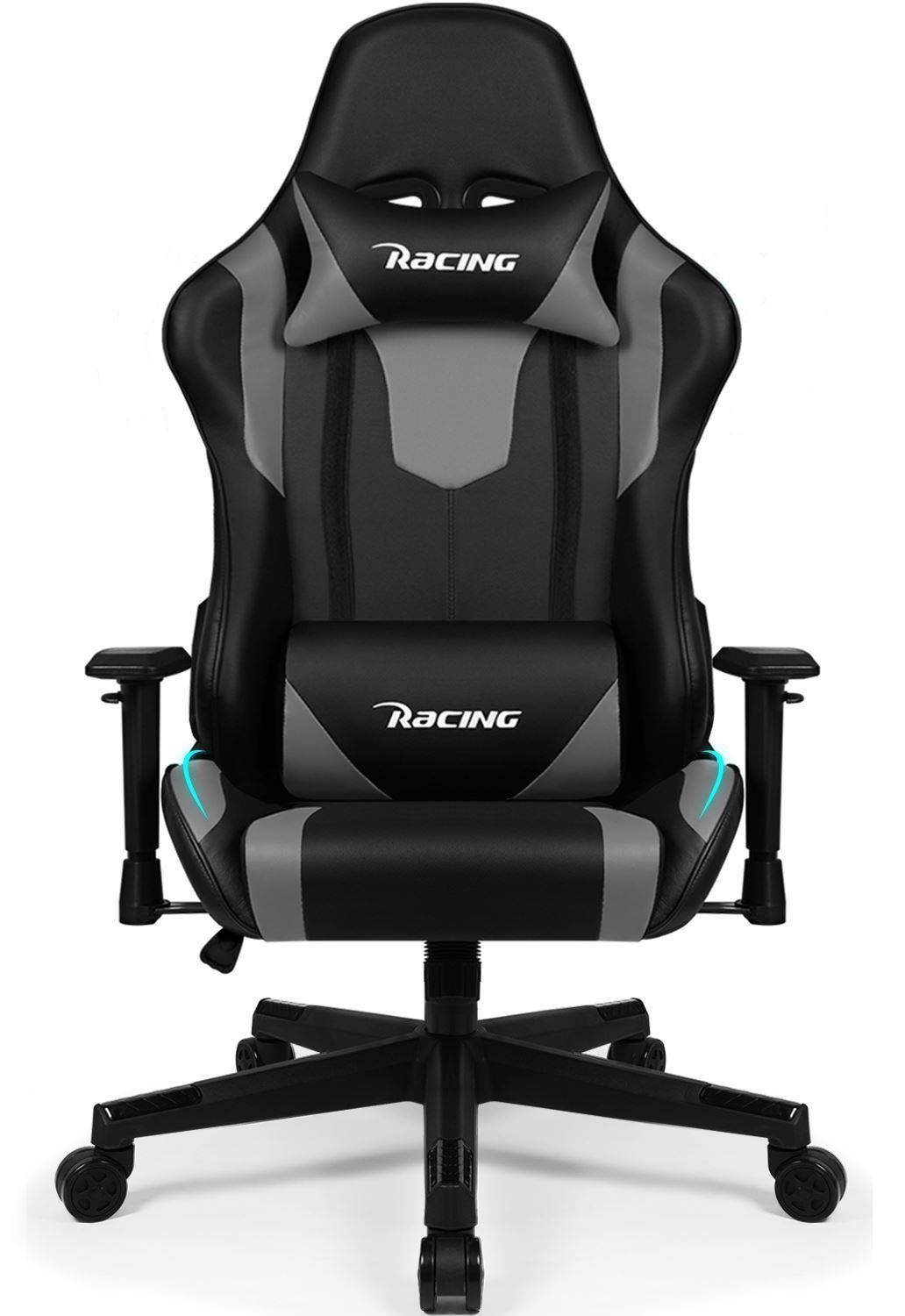 Chaise Gaming, Charge 150KG Fauteuil Gamer Ergonomique Assise de 56CM, Appui-Tete, Coussin Lombaire et Accoudoirs Réglables-Noire