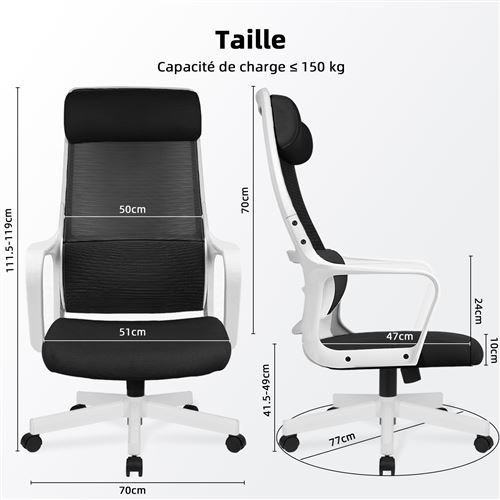 Chaise gaming, charge 150kg fauteuil gaming ergonomique assise de 56cm,  appui-tête, coussin lombaire et accoudoirs réglables, chaise gamer noir -  Conforama