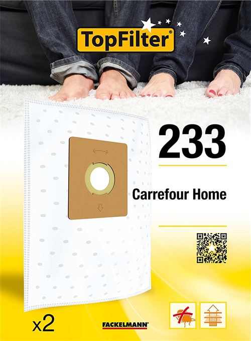 TopFilter 233, 2 sacs aspirateur pour Carrefour Home boîte de sacs d'aspiration en non-tissé, 2 sacs à poussière (30 x 26 x 0,1 cm)
