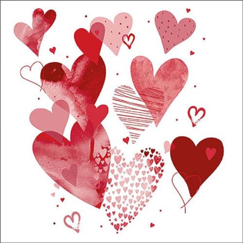 20 serviettes papier c&OElig;urs amour 33cm rouge - ambiente 13314881 