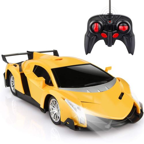 1:24 Voiture télécommandée pour enfants à l'échelle avec lumière LED Rotation à 360 degrés- jaune