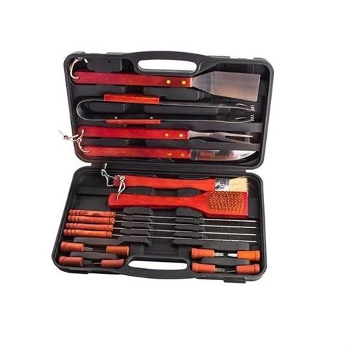 Mallette 18 ustensiles barbecue acier inoxydable et bois bbq