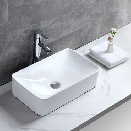 Lavabo Vasque à poser en céramique forme rectangulaire 47,5 x 29,5 x 13 cm Facile à installer