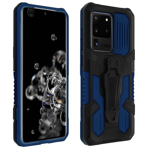 Coque pour Samsung Galaxy S20 Ultra Antichoc Béquille et Clip Ceinture Métallique Bleu