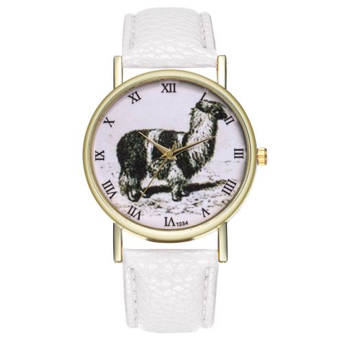 Montre de mode pour hommes à quartz avec bracelet en cuir d'alpaga classique pour femmesblanc