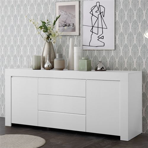 SUBLEEM Buffet 2 portes 3 tiroirs en bois Giarre blanc opaque