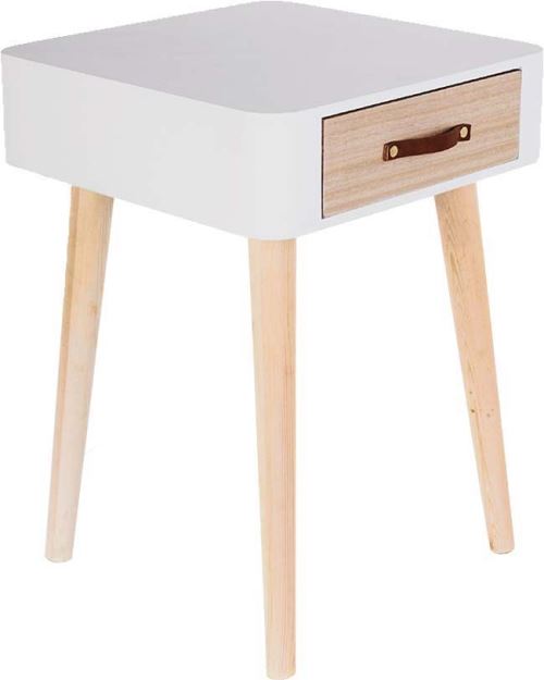 The Home Deco Factory - Chevet scandinave avec tiroir et poignée en cuir Blanc