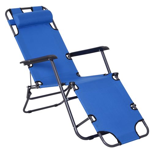 Outsunny Chaise longue pliable bain de soleil transat de relaxation dossier inclinable avec repose-pied polyester oxford bleu