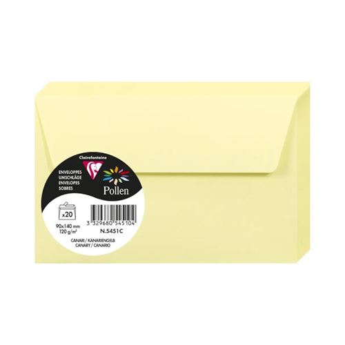 Clairefontaine Paquet de 20 enveloppes Pollen 90x140mm 120g/m2 - Canari - Lot de 4