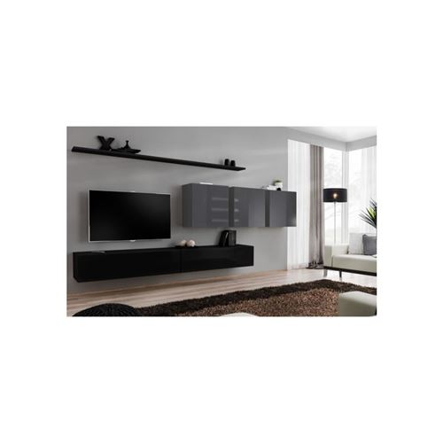Ensemble meuble salon SWITCH VII design, coloris noir et gris brillant.