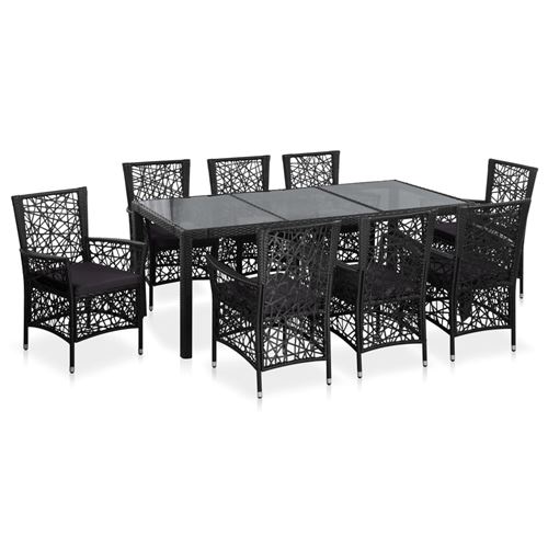 Vidaxl - Mobilier &agrave; d&icirc;ner d'ext&eacute;rieur 9 pcs R&eacute;sine tress&eacute;e Noir Noir