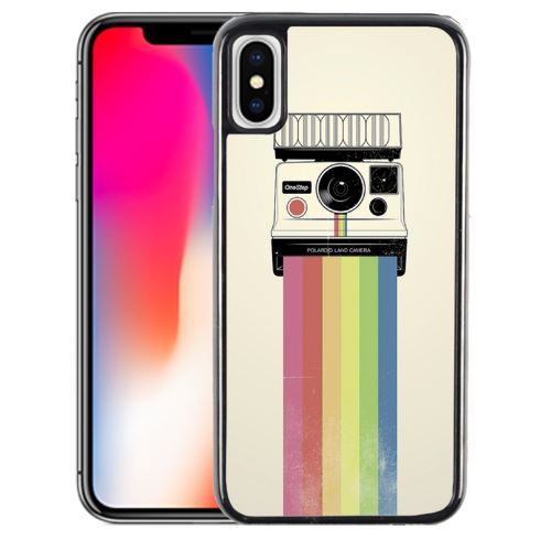 Coque pour iPhone XS polaroid arc en ciel rainbow