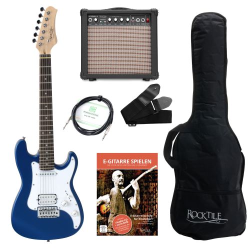 Rocktile Sphere Junior Guitare Eléctrique 3/4 Bleu SET avec ampli, cable et  sangle