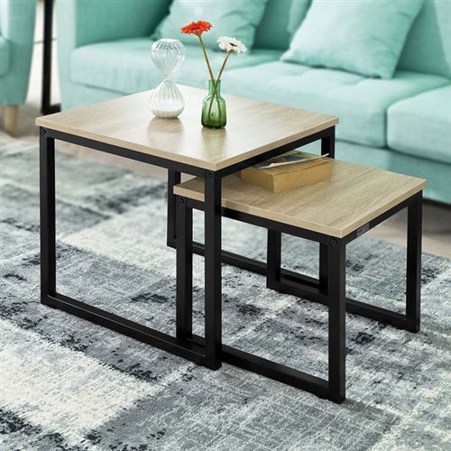 SoBuy®Tables Basses Gigognes - Lot de 2 tables d'appoint empilables,FBT42-N,FR