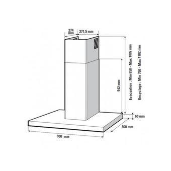 Hotte îlot 702m³/h DE DIETRICH 90cm, DHB7952A