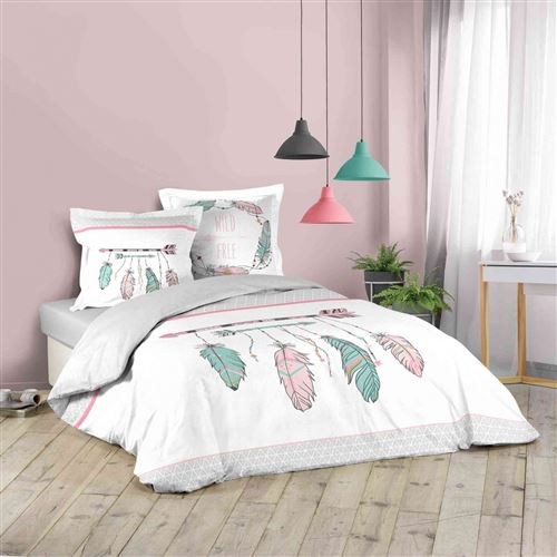 Parure de lit Été Indien blanc 200x200 cm