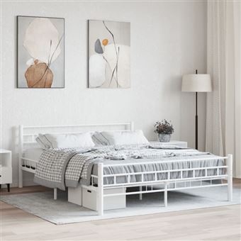 Cadre de lit et tête de lit sans matelas blanc 160x200 cm métal - 1