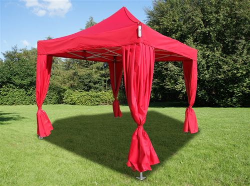 Tente pliante Chapiteau pliable Tonnelle pliante Barnum pliant FleXtents PRO 3x3m Rouge, incl. 4 rideaux decoratifs