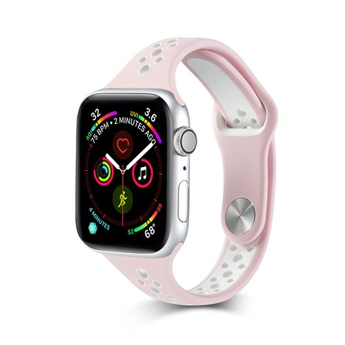 Bracelet sport en silicone respirant pour Apple Watch Series 6/ SE/ 5/ 4 40mm - Rose&Blanc