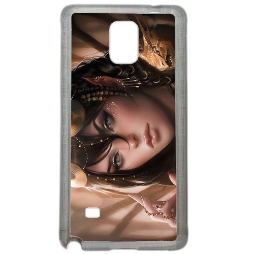 Coque Femme Fantasy Brune Yeux Vert Compatible Samsung Galaxy Note 4 Transparent