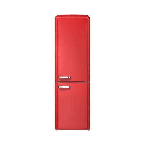 CHiQ Réfrigérateur congélateur bas Vintage, FBM250NE2R1 250L (180 + 70) Froid ventilé, No Frost, rouge, portes réversibles, A++, 42 db