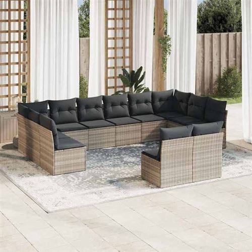 Non Communiqué Gris Vidaxl Salon De Jardin Avec Coussins 12 Pcs, Canapés De Terrasse, Ensemble De Meubles D'extérieur Patio, Moderne, Clair 3218372