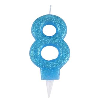 Bougie d'Anniversaire Paillette "Chiffre 8" 7cm Bleu - 1