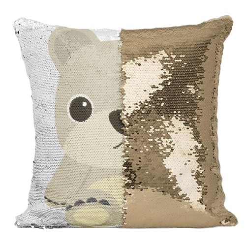Fabulous Coussin avec Housse Sequin - Paillettes Doré Ourson En Peluche Dessin Mignon [40 x 40 cm]