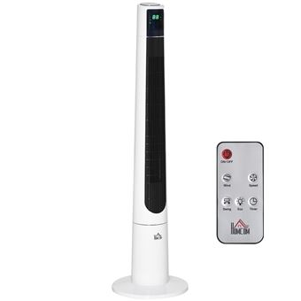 Ventilateur colonne tour oscillant 50 W ultra silencieux télécommande incluse timer 3 modes 3 vitesses Ø32 x 118H cm blanc noir - 1