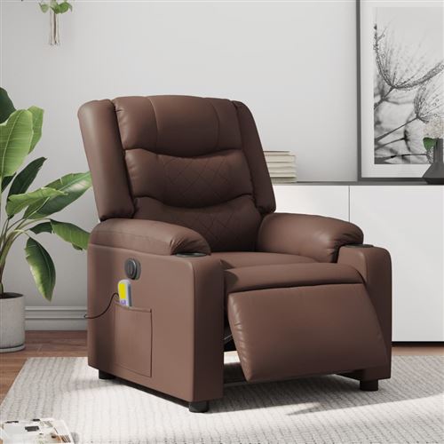 vidaXL - Fauteuil de relaxation - Massage électrique - Similicuir - Marron - Image 2