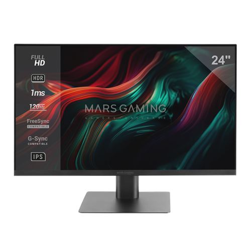 Moniteur 24 IPS FHD Mars Gaming MV-24, 120Hz HDR10 1ms, FreeSync et G-SYNC, Haut-parleurs Intégrés, Noir