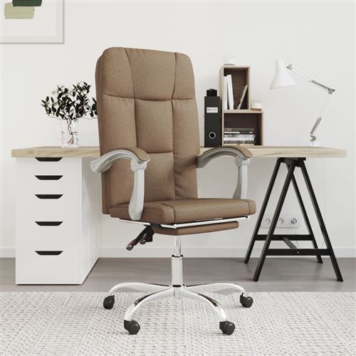 vidaXL Fauteuil Inclinable de Bureau Siège Inclinable Chaise d'Ordinateur Dossier et Repose-pied Réglables Meuble de Bureau Intérieur Marron Tissu
