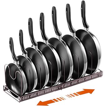 Porte Casseroles 2 en 1 avec 7 Compartiments Réglables pour Casseroles, Couvercles marron - 1
