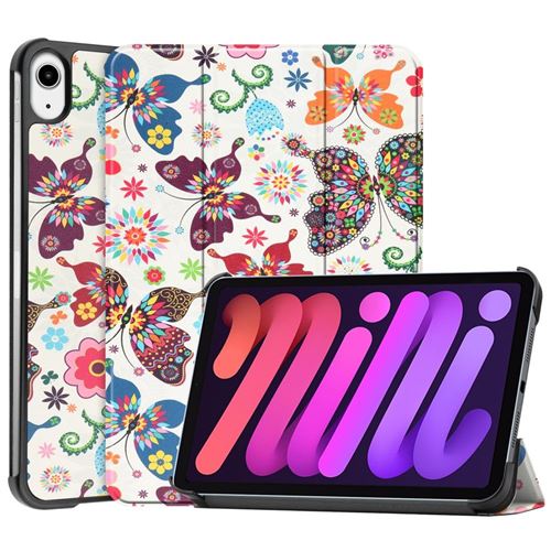 Housse etui pochette simili cuir avec coque intérieure rigide pour iPad Mini 6 2021 (8,3 pouces) - PAPILLONS - htdmobiles