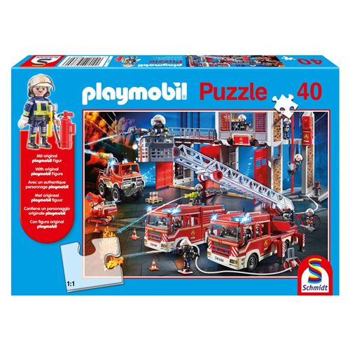 Puzzle Schmidt - Pompiers, 40 pièces, comprend la figurine Playmobil