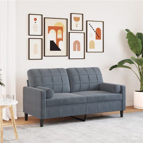 Non Communiqué Gris Foncé Canapé 2 Places Avec Oreillers 140 Cm Velours