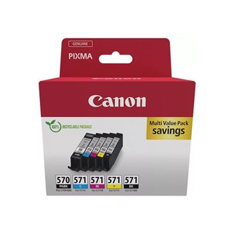 Canon PGI-570/CLI-571 PGBK/BK/C/M/Y Multi Pack - Pack de 5 - noir pigmenté, noir, jaune, cyan, magenta - original - boîte - réservoir d'encre - pour PIXMA TS5051, TS5053, TS5055, TS6050, TS6051, TS6052, TS8051, TS8052, TS9050, TS9055