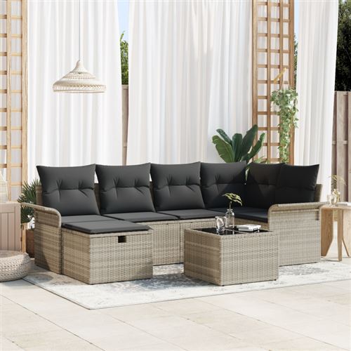 Non Communiqué Gris/Clair Ensemble De 7 Pièces De Canapé De Jardin Avec Coussins En Poly Rotin Canapé De Jardin 2 Places Avec Rangement Et Co