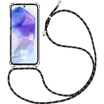 Coque Antichoc pour Samsung Galaxy A55 5G en Silicone Transparent avec Bandoulière Réglable Noire - BOOLING - 1