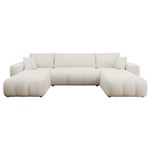 Nicole - Canapé panoramique en U 7 places convertible avec coffre en tissu - Beige