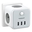 6 en 1 Prise USB TESSAN Murale Cube avec Interrupteur,3 Prises avec 3 USB Secteur,Gris