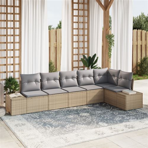 Non Communiqué Beige Ensemble De Canapé De Jardin 6 Pièces Avec Coussins Poly Rattan