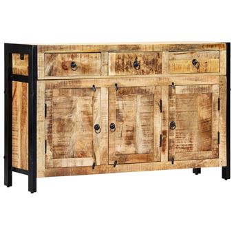 vidaXL Buffet Commode Armoire de Rangement avec 3 Compartiments avec Portes et 3 Tiroirs Salon Maison 120x35x76 cm Bois de Manguier Massif 247445 - 1
