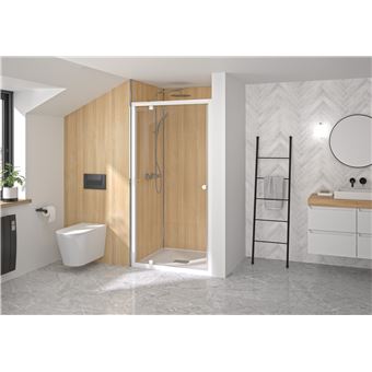 Paroi douche porte pivotante SUPRA P profilé blanc verre transparent 90cm - KINEDO - PA1522BTN - 1