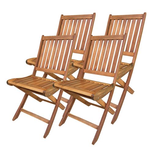Lot 4 chaise de jardin d'extérieur en bois - Longueur 42 x Profondeur 61 x Hauteur 89 cm