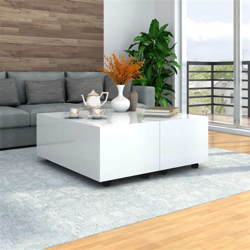 vidaXL Table basse Blanc brillant 100 x 100 x 35 cm