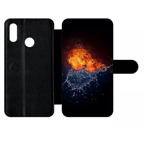 Etui My-Kase pour P smart 2019 - duo de coeurs eau et flamme - Simili-cuir Noir