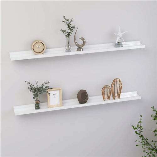 Non Communiqué Blanc Étagères Murales 2 Pcs Brillant 100X9x3 Cm - Image 1