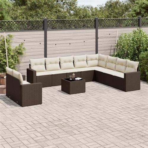 vidaXL Salon de Jardin avec Coussins 11 pcs, Canapés de Terrasse, Ensemble de Meubles de Patio, Mobilier d'Extérieur, Marron 3251520